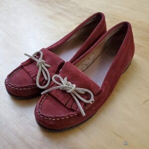 Lucky Brand Women Red Suede Tassel Loafer Shoes Size 9 Preppy Bohemian